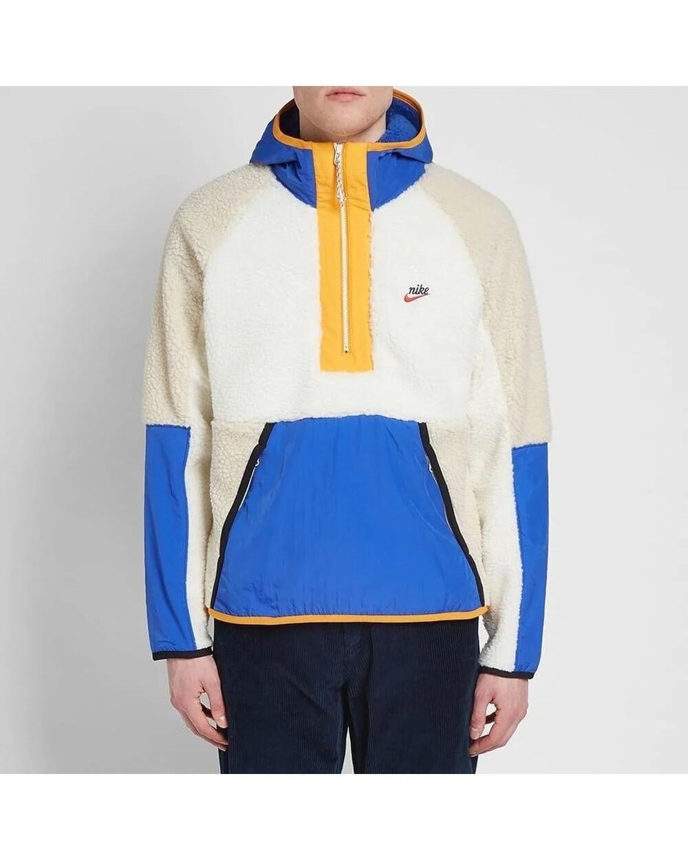 Nike Pullover Sherpa Fleece Mens Medium Ivory Blue Orange 1/2 Zip Retro Heritage